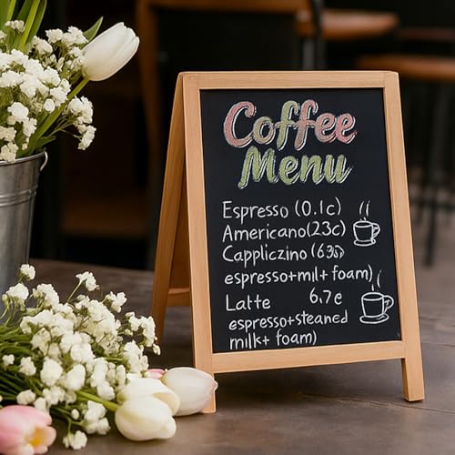 2 Pcs Chalkboard Easel, with 2 Erasers, 15.7x9.8 in Tabletop Stand Chalkboards, Double-Sided A Frame Chalkboard Sign, Tabletop Menu Wooden Board, for Menu, Kitchen, Restaurant, Bar, Wedding, Home Dec - color: Black