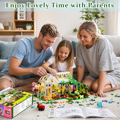 Flower House Building Set with LED Light, Botanical Greenhouse Garden Building Kit for Adults, 1185 PCS Creative Modular Flower House Playset with Fruits & Plants, Ideal Gift for Teens & Kids 8+