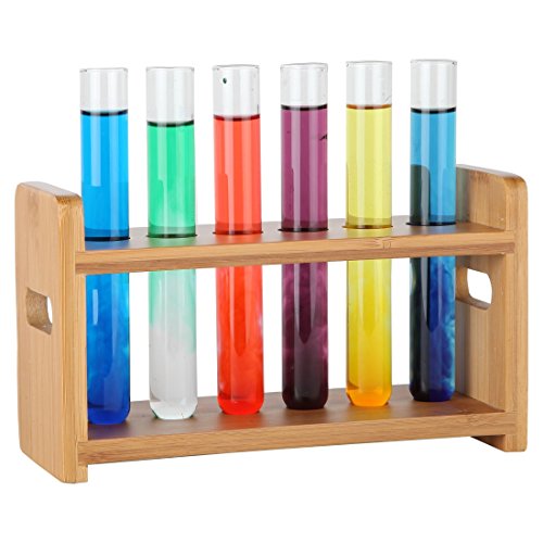 Lily's Home Bamboo Test Tube Vial Shot Glasses Holder Rack, Great as Pen Stand, Made from Bamboo with Built-In Handle, Rack Only, Glass Tubes NOT Included, 6 Tube Capacity (7/8" (22mm') Holes) - size: 6