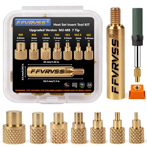 Heat Set Insert Tool 7X Soldering Tips for M2 M2.5 M3 M4 M5 M6 M8 Threaded Inserts with 900M T18 Soldering Iron Adapter Premium Clear Storage Case Precision Press Tool for 3D Printer Parts - color: M2-m8 Upgraded 8 Tips