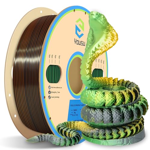 YOUSU Silk PLA 3D Printer Filament, Tri-Color Coextrusion PLA Filament 1.75mm,Shiny Silk Coextruded PLA,Silk Gold-Green-Black Three-Color Filament,1kg/2.2lbs - color: 1-gold/Green/Black