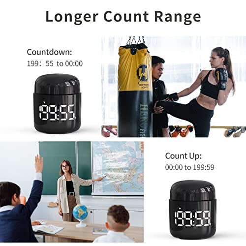 Kitchen Timer, 360 Rotate, Countup/Countdown, LED, Volume - color: Black