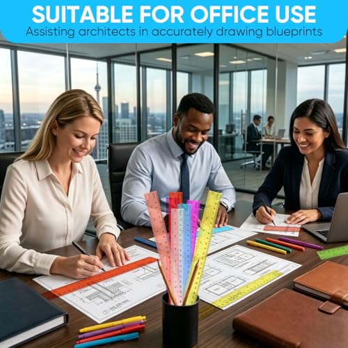 SenseYo 32 Pcs Clear Plastic Rulers 12 Inch Color Transparent Ruler with Centimeters and Inches for Kids Classroom Office Supplies - size: 32 Pcs