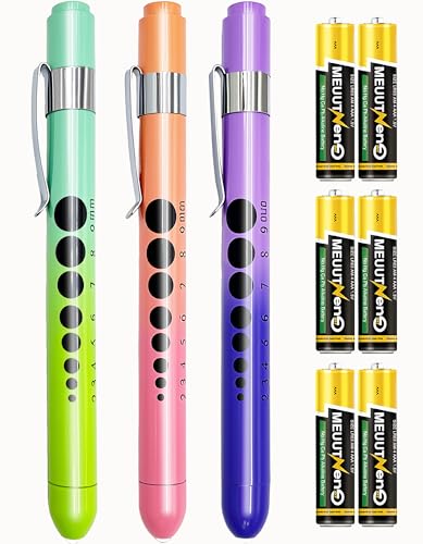 MEUUT Medical Pen Lights for Nurses 3 Pack & 6 AAA Batteries for EMT - color: Gradient-pink+green+purple