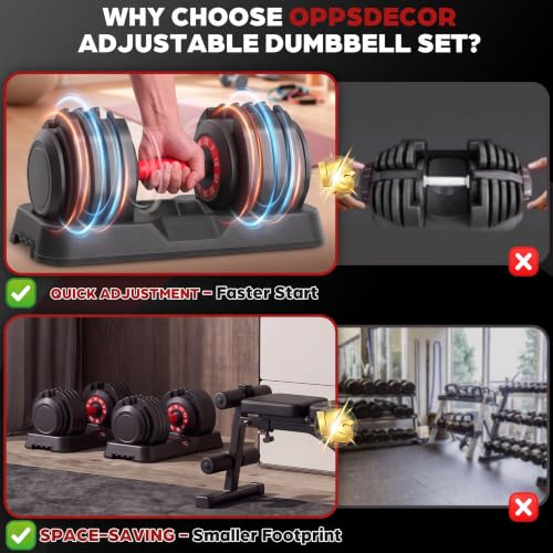 OPPSDECOR Adjustable Dumbbell Set of 2, 10-in-1 Free Weight Set 25/50/55 lb - size: 55LB-Single