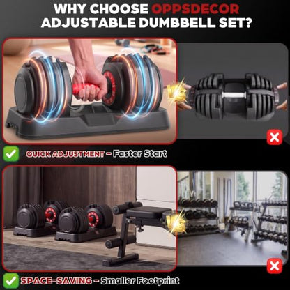 OPPSDECOR Adjustable Dumbbell Set of 2, 10-in-1 Free Weight Set 25/50/55 lb - size: 55LB-Single