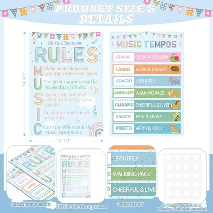 Music Classroom Rules Posters Set of 2 for Classroom Decorations, Back to School Music Class Rule Poster Wall Decor for Primary Middle High School Teacher Must Haves Supplies - 14 4/5" x 10 1/2" - style: Music