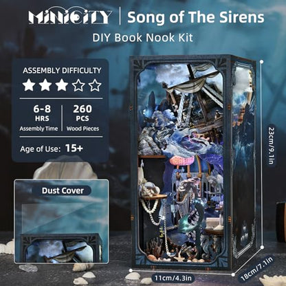 MiniCity Book Nook Kit, DIY Miniature Dollhouse Book Nook Kit with Dust Cover and LED Light for Teens and Adults (The Song of Sirens) - color: The Song of Sirens