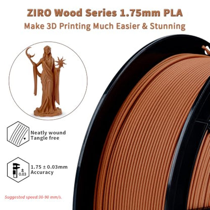 ZIRO 1.75mm PLA Filament, Contain Real Wood Powders, 2.2lbs Cherry Wood - color: Cherry Wood