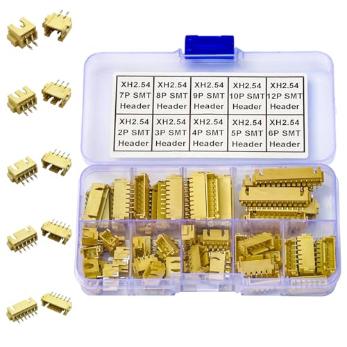 JST SMT Connector Socket, JST XH 2.5 2.5MM 2Pin 3Pin 4Pin 5Pin 6Pin 7Pin 8Pin 9Pin 10Pin 12Pin Micro SMD Header PCB Board Surface Mount Side Type Right Angle Header (JTS-XH2.5-SMT-R/A) - size: 2.5MM-XH-Right-Angle-Header