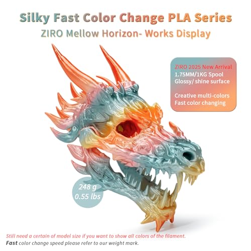 ZIRO PLA Filament 1.75mm, Silky Fast Color Change,1kg Spool Mellow Horizon - color: Mellow Horizon (Silky)