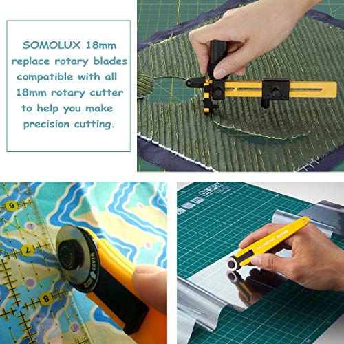 SOMOLUX 18mm Rotary Cutter Refill Blades 5 Pcs for OLFA Rotary Circle Cutter, Fiskars Replace Blades for Crafts Quilting Scrapbooking Sewing - color: 18mm Rotary Blade