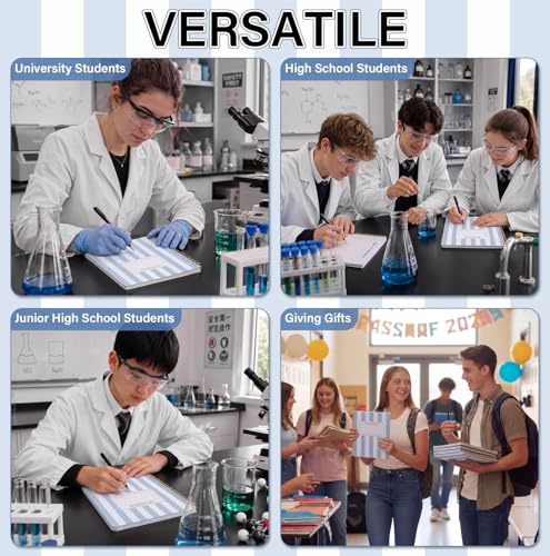 Affrolling Vertical Stripe Carbonless Lab Notebook Student Carbon Copy 8.5'' x 11'' 25 Sets of Pages 53 Pages Total Laboratory Chemistry Computation Notebook Scientific Grid Coil Binding(Blue) - color: Blue Stripe