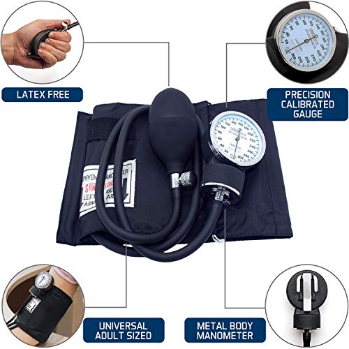 Santamedical Manual Blood Pressure Cuff - Adult Aneroid Sphygmomanometer - color: Black, size: Without Stethoscope