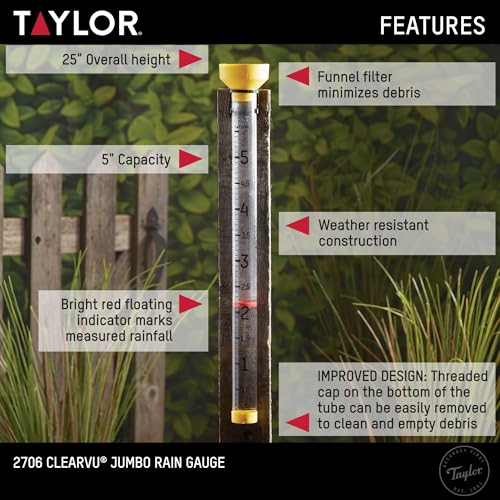 Taylor Jumbo Rain Gauge 5 Inch Capacity with Red Floating Indicator