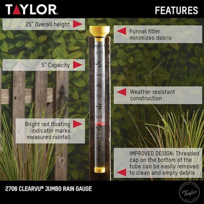Taylor Jumbo Rain Gauge 5 Inch Capacity with Red Floating Indicator