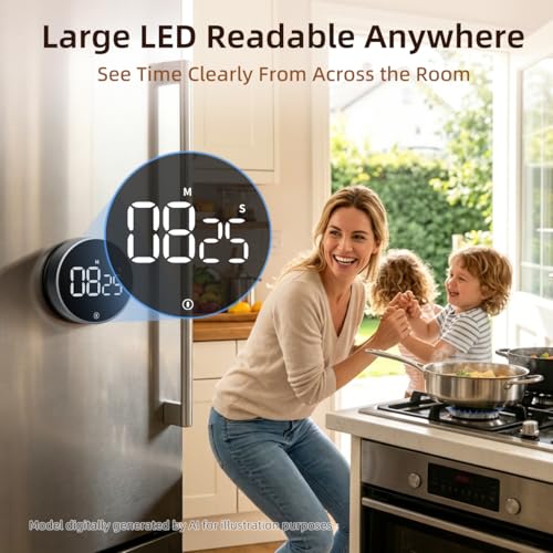 Digital Magnetic Kitchen Timer & Stopwatch with LED Display, Space Gray - color: Space Grey