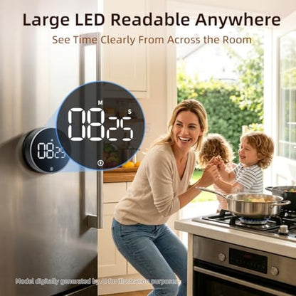 Digital Magnetic Kitchen Timer & Stopwatch with LED Display, Space Gray - color: Space Grey