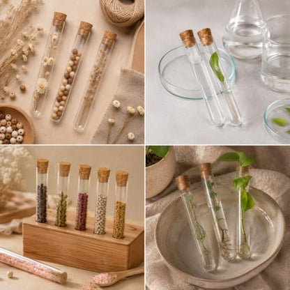 25 Pcs Glass Test Tubes for Plants, 10ml Clear Acrylic Vials with Cork Stoppers