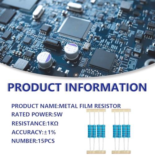 15 Pcs 5W 1% Tolerance 1K Ohm Metal Film Resistor Resistance for DIY Project and Experiments - size: 5W 1KΩ