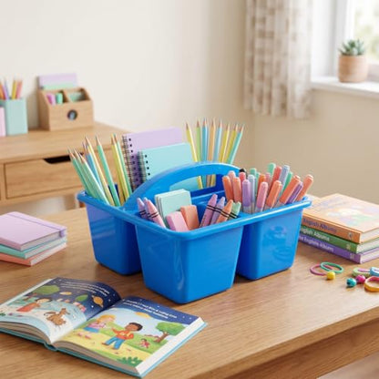 Kathfly 4 Pack Classroom Caddy Organizer with Handle Bulk, Blue - color: Blue