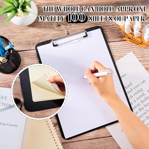 Jetec 4 Pcs Black Clipboards with Pen Holder, 8.5 x 11 Inch Hanging Plastic Board with Metal Clip, Holds 100 Sheets for Letter A4 Size Paper, Teachers Students Nurses Must Haves School Office Supplies