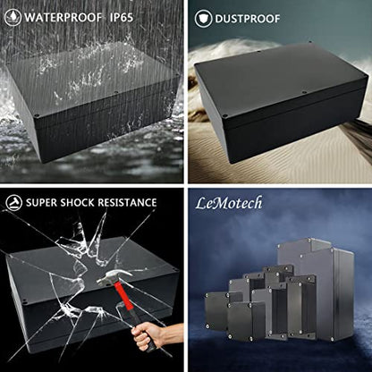 LeMotech ABS Plastic Electrical Project Case Power Junction Box, Project Box Black 10.4" x 7.2" x 3.7" (263 x 182 x 95 mm)(Pack of 1) - color: Black (1 pack), size: 10.4" x 7.2" x 3.7"