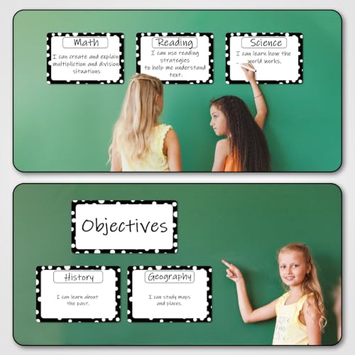7Pcs Magnetic Write & Wipe Blank Labels, Black & White Polka Dot Dry Erase Learning Magnets with 1 Black Pen & Back Card (30 * 20cm), Classroom Office Home Organization Supplies - style: Polka Dot