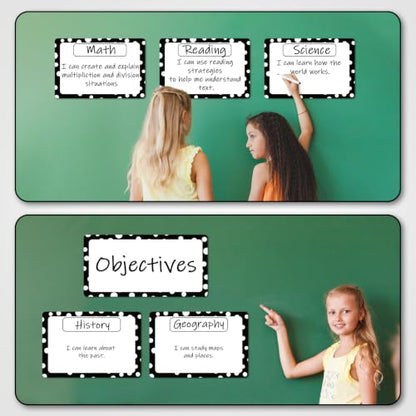 7Pcs Magnetic Write & Wipe Blank Labels, Black & White Polka Dot Dry Erase Learning Magnets with 1 Black Pen & Back Card (30 * 20cm), Classroom Office Home Organization Supplies - style: Polka Dot