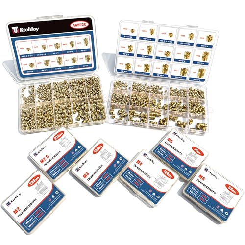 400Pcs Metric Heat Set Insert, M2 M2.5 M3 M4 M5 M6 Female Thread Knurled Nuts Assortment Kit, Brass Threaded Inserts for Plastic and 3D Printing Components (Threaded Inserts Ket)