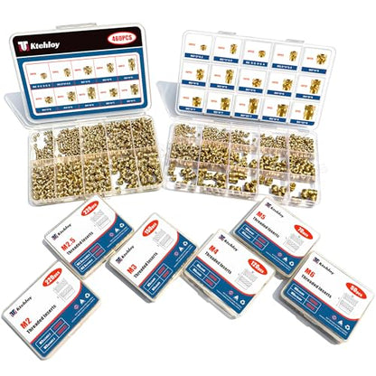 400Pcs Metric Heat Set Insert, M2 M2.5 M3 M4 M5 M6 Female Thread Knurled Nuts Assortment Kit, Brass Threaded Inserts for Plastic and 3D Printing Components (Threaded Inserts Ket)