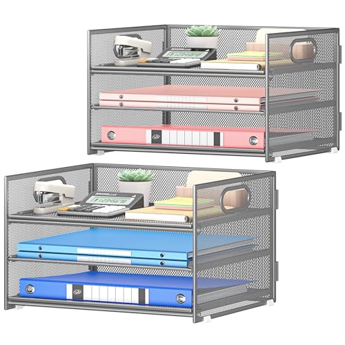 Paper Organizer for Desk,2P Gray-3 Tier Trays for Classroom File Folder - color: 2 Pack 3 Tier - Gray, size: 12.6" x 9.1" x 8.1"