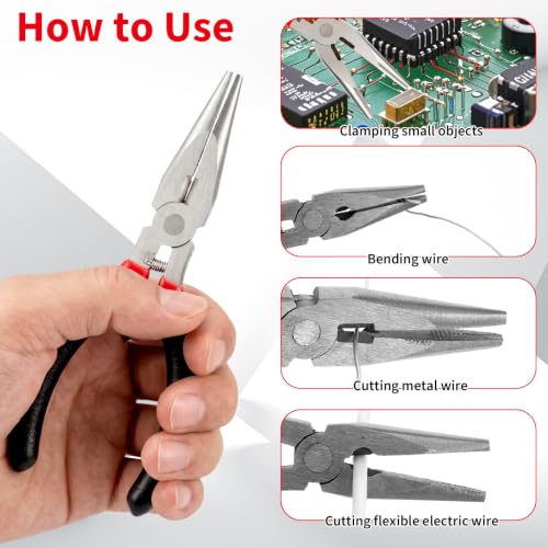 12 Pack 5" Needle Nose Pliers Set, Mini Long Nose Pliers with Serrated Clamps & Side Cutter for Jewelry Making, Electronics Repair, Wire Bending, and Crafting (Black)