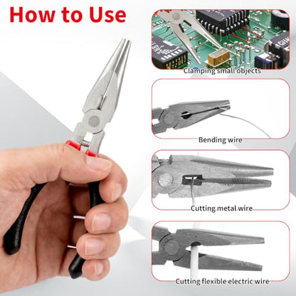 12 Pack 5" Needle Nose Pliers Set, Mini Long Nose Pliers with Serrated Clamps & Side Cutter for Jewelry Making, Electronics Repair, Wire Bending, and Crafting (Black)