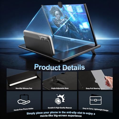 for 12" Mobile Phone Screen Magnifier 3D HD Projector Screen for Movies, Videos, Foldable Stand with Screen Amplifier, Supports All Smartphones,12 inches - size: 12 Inch