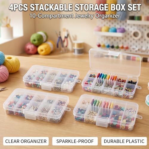 4-Pack 40-Grid White Plastic Organizer Boxes, Stackable Craft Storage Cases - color: 4pcs- White