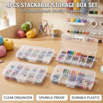 4-Pack 40-Grid White Plastic Organizer Boxes, Stackable Craft Storage Cases - color: 4pcs- White