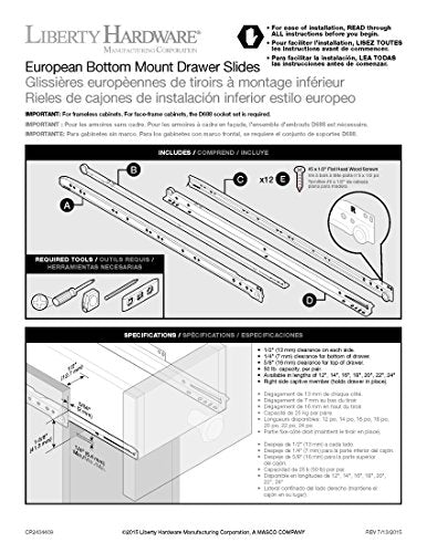 Liberty D68824C-W-TX 24-in Self-Closing Bottom Mount Drawer Slide (1-Pair) - size: 24 Inch