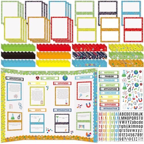 94 Pcs Science Fair Board Supplies 60 Trim Scalloped Bulletin Borders 24 Presentation Subtitles 2 Project Titles 6 Letter Stickers 2 Stickers for Classroom Display Boards(Scientific Lab) - style: Scientific Lab