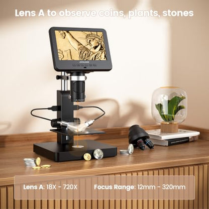 JL246PS 3 Lens 4000X HDMI Digital Microscope with 7'' IPS Screen