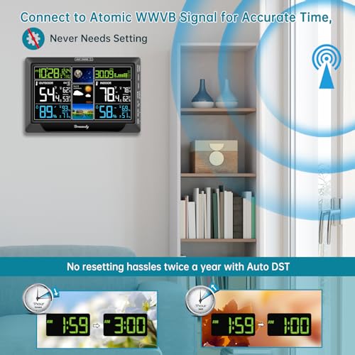 DreamSky Weather Station Indoor Outdoor Thermometer Wireless, Atomic Clock - color: Jet Black with 1 sensor