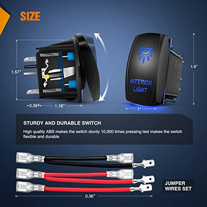 Nilight 90002B Interior Light Rocker Switch LED Light Bar 5Pin Laser On/Off LED Light 20A/12V 10A/24V Switch Jumper Wires Set for Jeep Boat Trucks - size: INTERIOR LIGHT