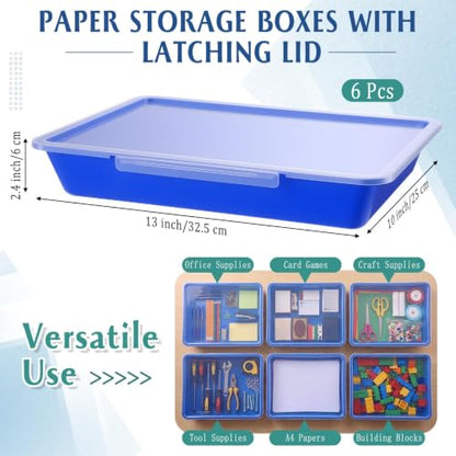Tinlade 6 Pcs Classroom Paper Storage Bins with Lids, 13x10, Blue - color: Blue