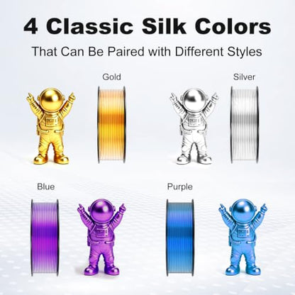 Creality Silk PLA Filament 1.75mm Shiny High Gloss 3D Printer Filament - color: Silk Gold & Silver & Blue & Purple