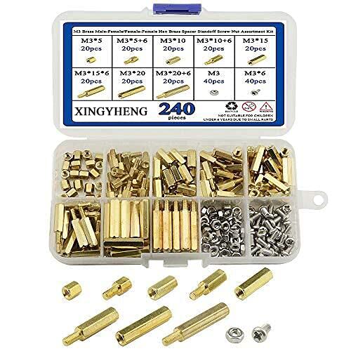 240Pcs M3 Brass Male-Female Hex Brass Spacer Standoff Screw Nut Assortment Kit and Stainless Steel Screw Nut Set