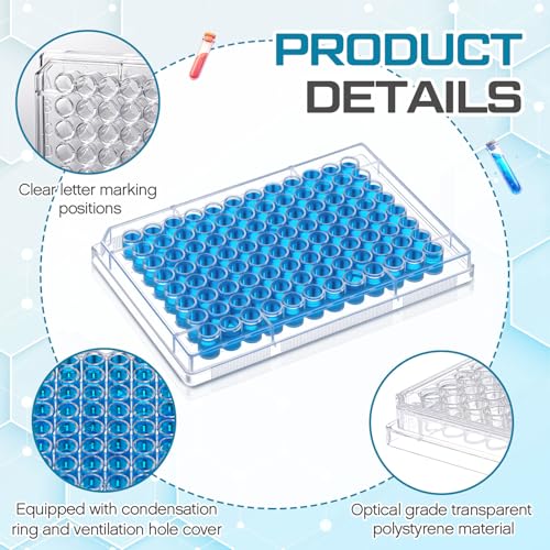 Weysat 20 Pcs 96 Well Tissue Culture Plates with Lids Flat 4.92x3.34x0.63 "