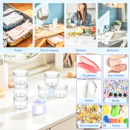 32 Pack 20g Clear Plastic Jars Containers, 20ml Travel Size Makeup Container Jars with Lids, Small Round Cosmetic Pot Jar for Cosmetic Cream Lip Balm Salve Sample Beauty Lotion,White Lid - color: White, size: 20g