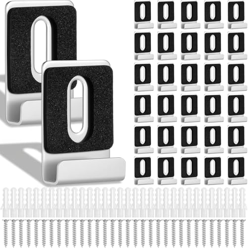 32 Pcs Metal Mirror Holder Kit, J Type Hanger Clip Kit with Screws Rubber Pads Heavy Duty Mirror Holder Clips for Frameless Mounting Wall Tile Billboard Display (1.5" x 1", Silver) - color: Silver