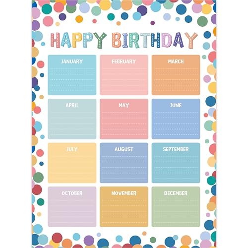 Classroom Birthday Chart with 20 Glue Dots, Boho-Style Classroom Decoration, Reusable Happy Birthday Poster, Dry Erase Wall Calendar, Laminated Bulletin Board Decor for Teacher Supplies (12.6” X 17”) - color: Classroom Birthday Chart（boho-style）