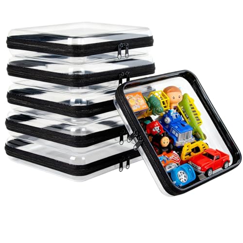 4PCS Clear Hard Shell Zippered Case,4 Sizes Durable Clear Travel Toiletry Bag, Waterproof Cosmetic Bag, Toy Storage Organizer Bins,Pencil Case - Black - color: Black
